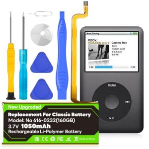 OHZHAO 2025 Batterie de mise &agrave; niveau 1050 mAh 616-0232 compatible avec iPod 5e, 6&egrave;me et 7&egrave;me g&eacute;n&eacute;ration vid&eacute;o Classic A1136 A1238 6&egrave;me 80 Go 120 Go 7&egrave;me 160 Go 5&egrave;me 30 Go avec kits d'outils de (OHZHAO EU, neuf)