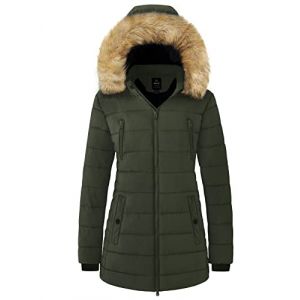 Wantdo Femme Duffle Coat Doublure Polaire Manteau Chaud en Coton Manteau &agrave; Capuche D&eacute;tachable Veste Hiver Parka Militaire Slim Fit Vert Militaire L (C'est&nbsp;la&nbsp;vie, neuf)