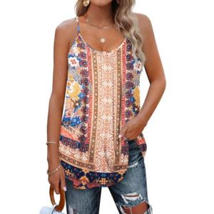 SENBATU D&eacute;bardeur Femme Bretelles Spaghetti sans Manches Hauts D'&eacute;t&eacute; Femme Pliss&eacute; Col Rond Chemisier &Agrave; Fleurs boh&egrave;me Rose Moyen M 38-40 (SENBATU NARRAME-FR, neuf)