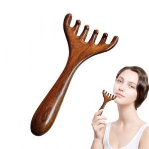 Combs en bois de sandale, artisanale, masseur en cuir anti-émergé du cuir chevelu - peigne professionnel avec cornes de cerf, grattoir en bois nasal, peignes larges pour Donn Matériel professionnel: N (HanHaiHui, neuf)