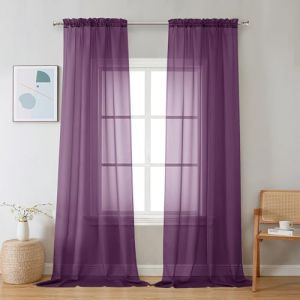 Chyhomenyc Lot de 2 rideaux transparents doux, a&eacute;r&eacute;s et &eacute;l&eacute;gants filtrant la lumi&egrave;re pour chambre &agrave; coucher, salon, d&eacute;coration de f&ecirc;te de mariage, 106,7 x 243,8 cm (l x L), prune, 2,4 x 2,4 m (putianshiqiaojunmaoyiyouxiangongsi, neuf)