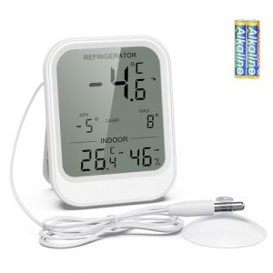 Brifit Thermometre Frigo, Thermometre Refrigerateur avec Sonde &Eacute;tanche de 1,5 m, &Eacute;cran LCD, MIN/MAX, Fonction Alarme, ℃/℉, Affichage Tendances, Thermom&egrave;tre Hygrom&egrave;tre Interieur pour Aquarium, Maison (Feytin FR, neuf)