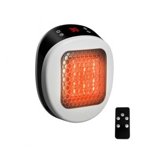 Chauffage mural pour maison avec t&eacute;l&eacute;commande, mini radiateur soufflant en c&eacute;ramique, 600W 15-32℃, Minuteur de 1-12h, Syst&egrave;me Thermostatique, Bas Bruit chauffage silencieux (Blanc) (EagerMinds, neuf)