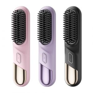 Lisseur &agrave; cheveux sans fil - Brosse &agrave; lisser les cheveux | Brosse &agrave; lisser, fer &agrave; plat, fer plat sans fil &agrave; 4 r&eacute;glages de temp&eacute;rature | pour femmes hommes courts longs boucl&eacute;s ondul&eacute;s voyage pl (zuyu, neuf)