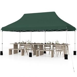 GOPLUS 3x6M Tonnelle Jardin Pliable, Hauteur Réglable, Entrées Zippées, Fenêtres, Sac de Transport, Sac Lesté Pavillon Portable Instantanée Pop-Up pour Fête,Mariage (3x6M-Pliable,Vert-sans Bâche) (Augenstern24, neuf)