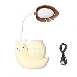 Garosa Lampe de Bureau à LED avec Porte-Stylo Animal de Dessin Animé Escargot Lampe de Table à Fonctions Multiples Charge USB Mignon Lampe de Bureau Col de Cygne pour étudiants Enfants Lumière(Jaune) (Amoq313, neuf)