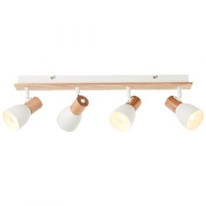 Lightbox Nature Barre de Spot en peuplier - 17 x 58 x 7 cm - Spot de plafond avec têtes pivotantes - 4 x E14, max. 28 W - en métal/bois - en blanc/naturel (Lightbox-Shop, neuf)