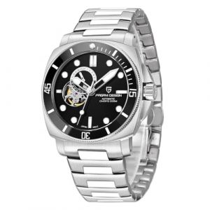Pagani Design 1736 Montre m&eacute;canique Automatique Tourbillon Japon NH39 Verre Saphir Bracelet en Cuir 200 m Montre de plong&eacute;e Sport pour Homme, Acier Noir (PAGRNE DESIGN WATCHES STORE, neuf)