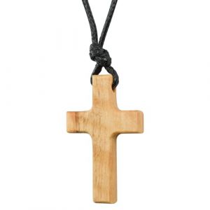 Enkrio Collier avec pendentif en forme de croix en bois naturel avec cordon en cuir réglable pour homme et femme, normal, Bois, Pas de gemme (Enkrio Direct, neuf)