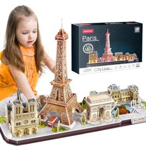 CubicFun Puzzle 3D de France Paris LED CityLine - Tour Eiffel, Notre Dame de Paris, Le Louvre, Arc de Triomphe Kits de Décoration et Cadeau Souvenir, 115 Pièces (CubicFun 3d Puzzle, neuf)