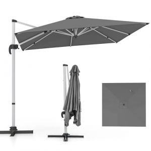 RELAX4LIFE parasol D&eacute;port&eacute; 3M pour Patio, Carr&eacute; Ext&eacute;rieur Rotatif 360&deg;, Inclinable Facile, Aluminium Gris (RELAX4LIFE, neuf)