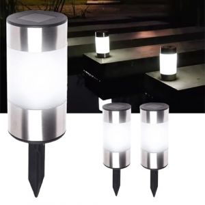 Groupe DDC Lot de 3 Bornes Solaires Jardin LED Inox - Lumi&egrave;re Solaire &agrave; Planter 4000K - &Eacute;tanches IP44 - Pose ou Piquet - &Eacute;clairage Ext&eacute;rieur Terrasse All&eacute;e Sans Fil (Groupe DDC, neuf)