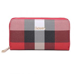 Gallantry Portefeuille Long Tout-en-Un Femme Carreaux Multicolore - Wallet Compagnon Grand Format Zipp&eacute; - Porte-Cartes Monnaies Multifonction - Chic Styl&eacute; - Rouge Noir (CROCOCHIC, neuf)