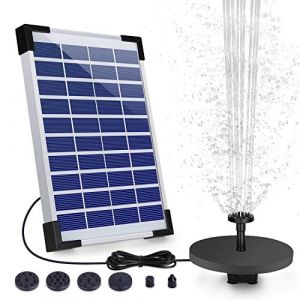 Solar Fontaine de Jardin Solaire, Batterie intégrée, débit 500 l/h, avec 6 Buses et Planche Flottante pour Petit étang, Bain d'oiseaux, Poissons et décoration de Jardin 5,5 W (AISITIN Boutique Agréée RV, neuf)