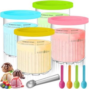 POWZOO 4 Pièces Récipients À Glace,pour machine à crème glacée Ninja Creami NC500 NC501,Avec Couvercles,avec Cuillère en Aluminium et 4 Cuillères à Soupe,Pas de BPA,Conteneur Aternatif Réutilisable. (VASIANI BLITZ, neuf)