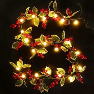 Quntis Guirlande de Noël 175cm 20 Boule LED, Guirlande Sapin Artificiel avec Lumières 8 Mode avec Minuterie Couronne de Noël Guirlande Sapin de Noel À Piles pour Cheminée Portes Fenêtres Escaliers (HEGUANGYU, neuf)