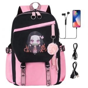 Roffatide Sac &agrave; dos scolaire Anime avec multiples poches Sac &agrave; dos pour ordinateur portable pour filles et gar&ccedil;ons Sac pour l'universit&eacute; avec port de chargement USB et port pour &eacute;couteurs (Roffatide-EU, neuf)