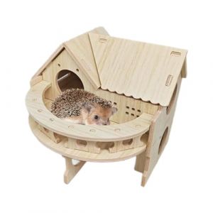 Ysislybin Maison pour H&eacute;risson, 35 x 27 x 27 cm Maison pour H&eacute;risson en Bois Amovible avec Terrasse Plusieurs Entr&eacute;es et Sorties Rondes pour H&eacute;rissons ou Cochons d'Inde pour Abri et Hibernation (ysislybin, neuf)