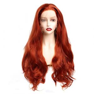Bronze Red Long Wig Wig, perruque avant en dentelle synthétique, perruque résistante à la chaleur à demi-main sans glues, perruques lavables décoratives pour le cosplay d'anime de fête d'Halloween (HuBeiHuoYanWangLuJuXiaoShouYouXianGongSi, neuf)