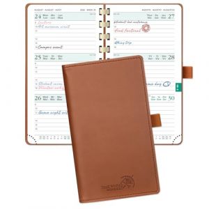 POPRUN Agenda de Poche 2026 Semainier 16,5 x 9 cm - Couverture Souple en PU Cuir Spirale, Petit Planner D'Jan 2026 à Déc 2026-12 Mois, Fente Pour Carte, Papier 100 g/m², Marron (Time Works Wonders, neuf)