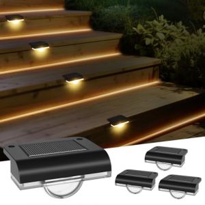 Liyade Lampes solaires d'extérieur, 4 pièces de lampes d'escalier, lampes solaires de clôture, étanches & lumière d'escalier pour marches, clôture, terrasses, jardins(blanc chaud) (Liyade-EU, neuf)