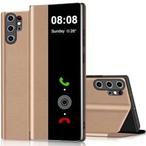 Coque pour Samsung S25 Ultra Clear View Cover Etui &agrave; Rabat Coque pour Samsung Galaxy S25 Ultra Protection Case Flip Clapet Silicone TPU Mince Douce 360 Full Body Antichoc Housse 5G/6.8" (DORE) (ZhuChuangYouSuJiaoZhiPinYouXianGongSi, neuf)