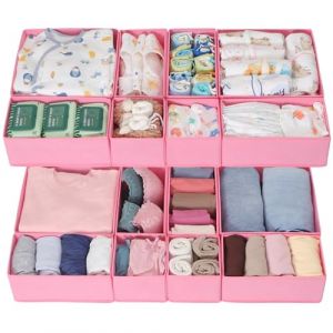 ORLISA - Organisateurs de Tiroir, Lot de 16 Bo&icirc;tes de Rangement en Non-Tiss&eacute; Souples et Pliables, pour V&ecirc;tements de B&eacute;b&eacute;, Sous-V&ecirc;tements et Chaussettes, Compatible Commode Hemnes, Rose Poupon (yiwuhuanqi, neuf)