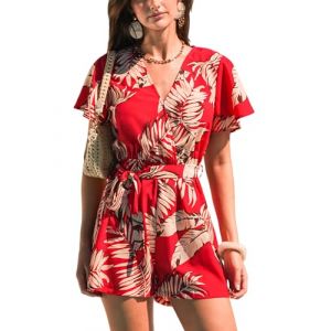 CUPSHE Combinaison Femme Col V Lacets Romper Imprim&eacute; L&eacute;opard Manches Dolman Courtes Jambe Large D&eacute;contract&eacute;e Overall Playsuit, S (CUPSHE FR, neuf)
