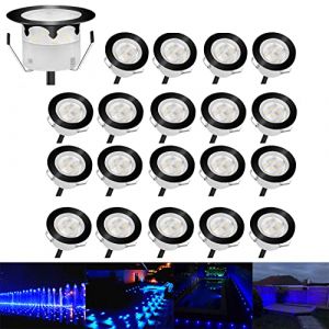 CHNXU 20 Spot LED Eclairage Extérieur Encastrable Sol Terrasse Bois,45mm Spots Encastré Extérieur Fait en IP67 DC12V 1W Avec Alimentation EU Pour Jardin Escalier Patio BleuNoir (CHENXU, neuf)