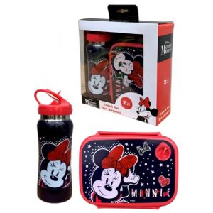 CARTOON Disney Minnie Mouse Ensemble repas 2 pièces en aluminium avec bec verseur pliable et boîte à goûter (Massi s.r.l., neuf)