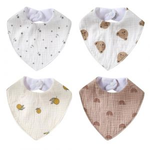 4 Pièces Écharpe Triangulaire Bébé Mousseline Foulard Bandana Bavoir Super Absorbant Bavoirs Bébé à Boutons Pression Nouveau Né Coton Bavoirs Bavoir Bandana Pour Bébés, Tout-Petits Et Garçon Fille (CAIGUOHUANDZ, neuf)