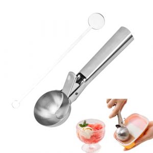 Cuillère à Glace Avec Déclencheur,Cuillères à Biscuits En Acier Inoxydable,Cuillère à Crème Glacée 4.8cm,Avec Bâtonnets De Cocktail 18cm,Pour Boule à Glace,Boulettes De Viande,Pâtisserie,Boule à Melon (Paderd, neuf)