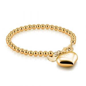Dankadi Bracelet de Perles pour Femme en Argent 925 Large de 4MM 6MM Sans et Avec Pendentif Coeur, Long 13-21CM Dor&eacute; Or Rose Cadeau F&ecirc;te Maman Fille Homme (16CM, Dor&eacute; 4MM Avec Pendentif Coeur) (Mei Yun Jewelry, neuf)