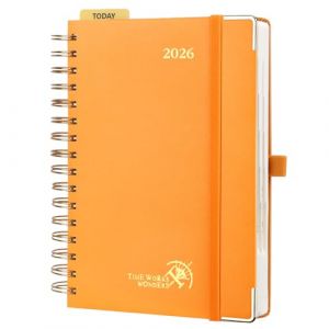 POPRUN Agenda 2026 Journalier 21,5 x 14,5 cm - Couverture Rigide Spirale, 1 Page par Jour A5 Planner, D'Jan 2026 à Déc 2026-12 Mois, Avec règle signet, Papier 80 g/m², Orange (Time Works Wonders, neuf)