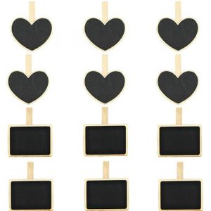 ZAHD 12 Pièces Mini Panneau d'Affichage avec Pince Mini DIY Tableau Noir Ardoise Mémo pour Mémo Mini Tableaux MéMo Mini Tableau Noir Ardoise Mini Tableau Noir Bois Message Rectangle pour mariage (C-CD-ZFZ, neuf)
