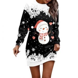 Robe de Noël Femme Joyeux Noël Robe Annee 60 Noel Vintage Rétro Année 50s pin-up Rockabilly Swing à Pois Manches Longues Robes de Cocktail Soirée Déguisement Adulte Père Noel (a-Black, XXL) (BAULMD（90% Big Promotion Without Discount Code ）, neuf)