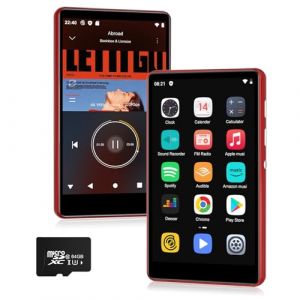 SWOFY Lecteur MP3 de 80 Go avec Bluetooth et WiFi, &eacute;cran tactile de 4,0 pouces, st&eacute;r&eacute;o portable, radio FM, enregistreur, e-book et navigateur (noir) (rouge) (MSDZSWJK, neuf)