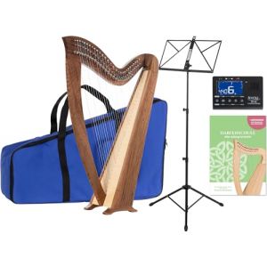 Classic Cantabile H-29 WN Set Harpe celtique 29 cordes - Harpe instrument de musique en bois de noyer - Sacoche, pupitre, accordeur et clé d'accord inclus (Maison de la musique Kirstein, neuf)