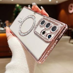 Altartar Glitter Coque Samsung Galaxy S23 Ultra à Paillettes Diamant Magnétique Housse Transparente Mignon Etui de Protection Antichoc Mince Samsung S23 Ultra Case pour Filles Femme,Rose (Aikowener, neuf)