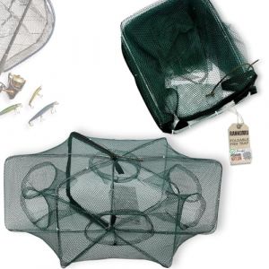 Rankomu Nasse à Poisson 6 Trous – Filet de Pêche Automatique Pliable, Nasse à Écrevisses avec Fermeture Éclair, Pour Rivière Lac Étang (58x22cm, 150g) (Zheng Pai Store, neuf)