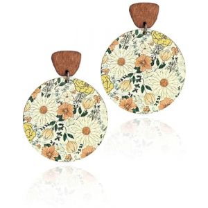 FUGLUS 1 paire Boucles d'Oreilles Pendantes Bohèmes, Boucles d'Oreilles Pendantes en Bois de Style Bohemes Vintage Créoles Rondes Ethniques Légères Chics Pendantes pour Femmes Bijoux Cadeaux（01） (BOOKING PRICELESS, neuf)