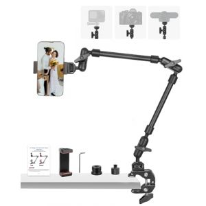 JEBUTU 56cm Bras Magique avec Super Clamp, Support Flexible &agrave; 360&deg; pour Appareil Photo, Bureau, Bras Articul&eacute; &agrave; Friction avec Adaptateur Filet&eacute; pour Webcam, Microphone, Cam&eacute;ra d'action, Lumi&egrave;re - Noir (JIAPINGTONG, neuf)