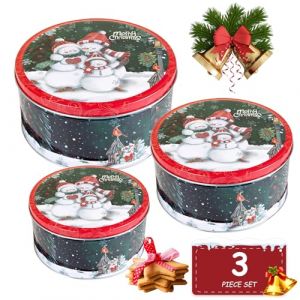 YAOYIN Bo&icirc;tes &Agrave; Biscuits De No&euml;l, 3 Pcs Boite A Biscuits Metal, Bo&icirc;te &agrave; Bonbons Ronde, Bo&icirc;tes De No&euml;l pour Biscuits Bonbons Chocolat (YAOYIN, neuf)