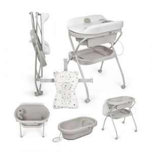 MS BabyWorld Bubble + Réducteur – Baignoire ergonomique pour bébé avec pieds et matelas à langer imperméable et rembourré | Fermeture compacte, organiseur, 4 roulettes avec freins (SLEEP & PLAY, neuf)