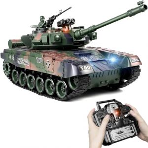 Supdex Tank Telecommande 1/18, Reservoir T&eacute;l&eacute;command&eacute; RUS T90, avec Fum&eacute;e, Lumi&egrave;re et Son, T&eacute;l&eacute;commande 2,4GHz Modele Char, Tank Radiocommand&eacute; Qui Tire BBS, Enfants et Adultes (YuuDelvv, neuf)