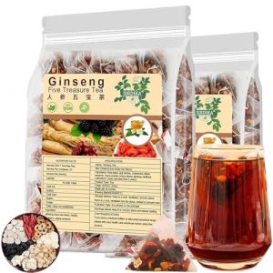 Ginseng Five Treasure Tea​ - ​Traditional Chinese Herbal Bags, ​Natural Blend​ with Mulberry & Goji Berry, Caffeine-Free​ for Daily Relaxation (50 Bsgs) (Pustuep, neuf)