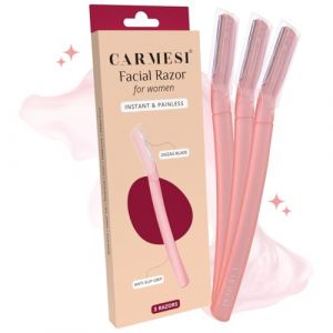 Carmesi Lot de 3 rasoirs faciaux pour femme | &Eacute;pilation instantan&eacute;e et indolore | Peau &eacute;clatante | Sourcils, l&egrave;vre sup&eacute;rieure, front, duvet de p&ecirc;che, menton, pattes | Lot de 3 (Global India Store 5, neuf)