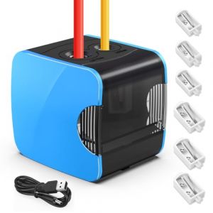 PITMT Taille Crayon Electrique,Taille-crayon électrique Enfants, Alimenté par Batterie et USB,2 tailles Pencil Sharpener Professionnel,pour Crayons épais et Fins, avec 4 Lames de Rechange (Bleu) (err OÜ, neuf)