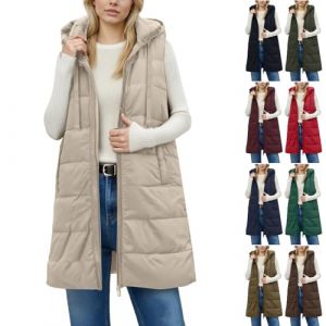 RLEHJN Doudoune Sans Manches Avec Capuche Femme Longue Doudoune Sans Manche Gilet Ultra Chaud L&eacute;g&egrave;re Veste Manteau Parka Blouson Zipp&eacute;e Capuche Gilet Duveteux Femme Hiver Waistcoat Avec Poches (⭐⭐⭐⭐⭐RLEHJN, neuf)