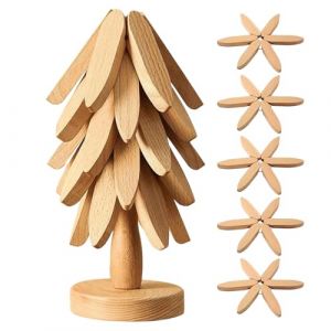 Ensemble de Dessous de Plat en Bois R&eacute;sistant &agrave; la Chaleur, Dessous-de-Plat en Bois en Forme d'arbre pour Plats Chauds, 5 sous-Verres + 1 Support, pour Casseroles, Po&ecirc;les, Bol Assiettes, Th&eacute;i&egrave;re (JetLiuCo, neuf)